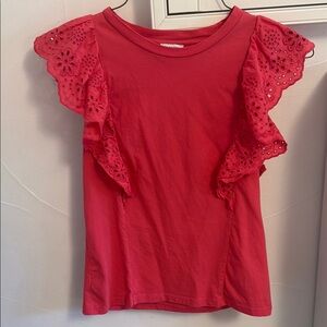 J. Crew Red Flutter Sleeve Ruffled Blouse